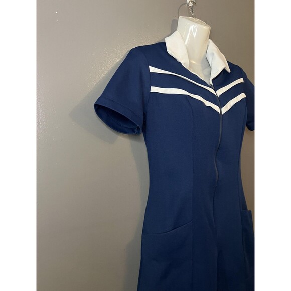 Crest Careers Dress Womens 6 Navy White Zip Front Short Sleeve Uniform Made USA - Picture 4 of 11